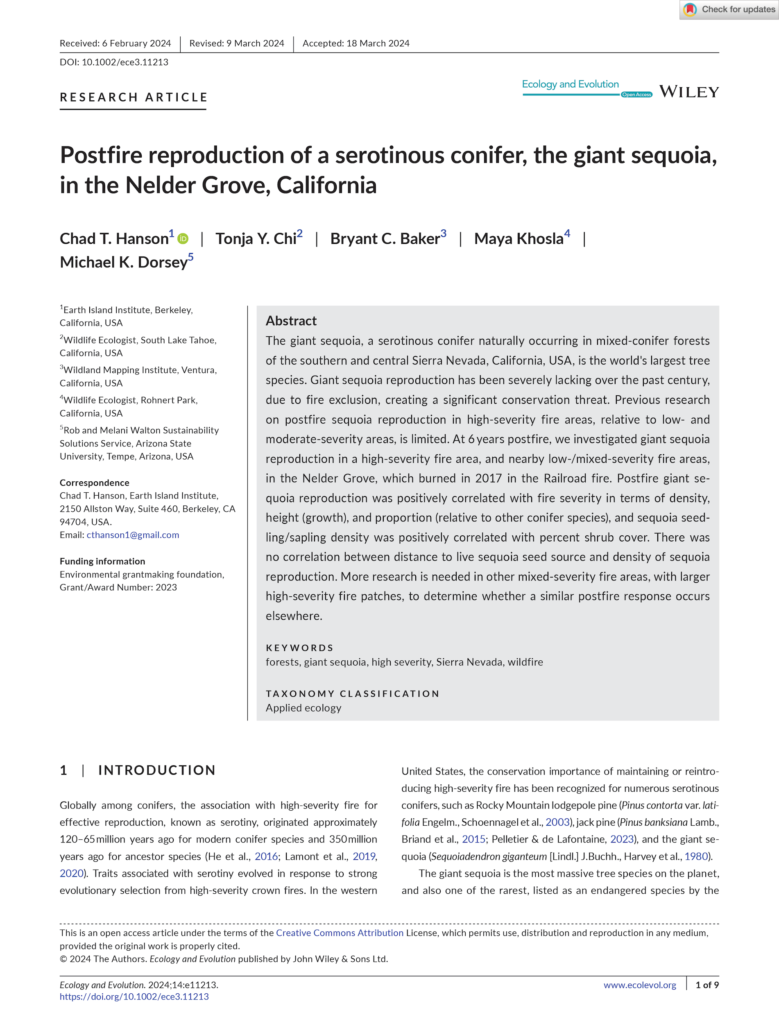 Ecology and Evolution - 2024 - Hanson - Postfire reproduction of a serotinous conifer the giant sequoia in the Nelder-1