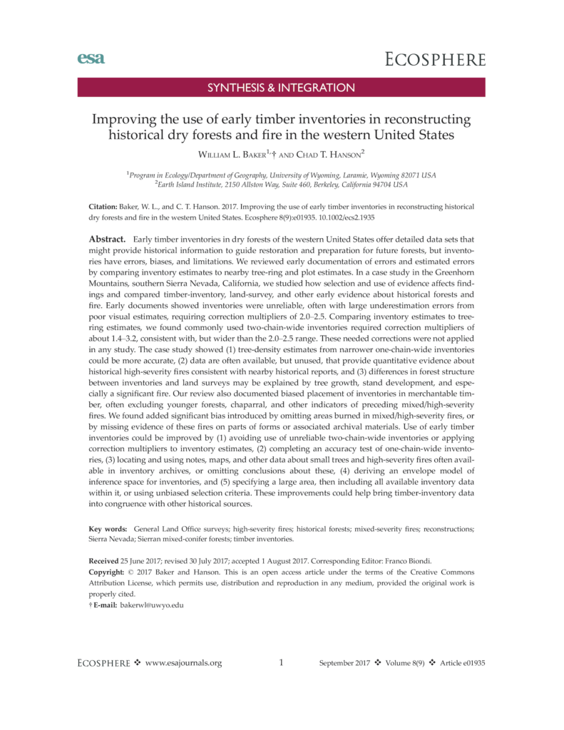 Ecosphere - 2017 - Baker - Improving the use of early timber inventories in reconstructing historical dry forests and fire-1