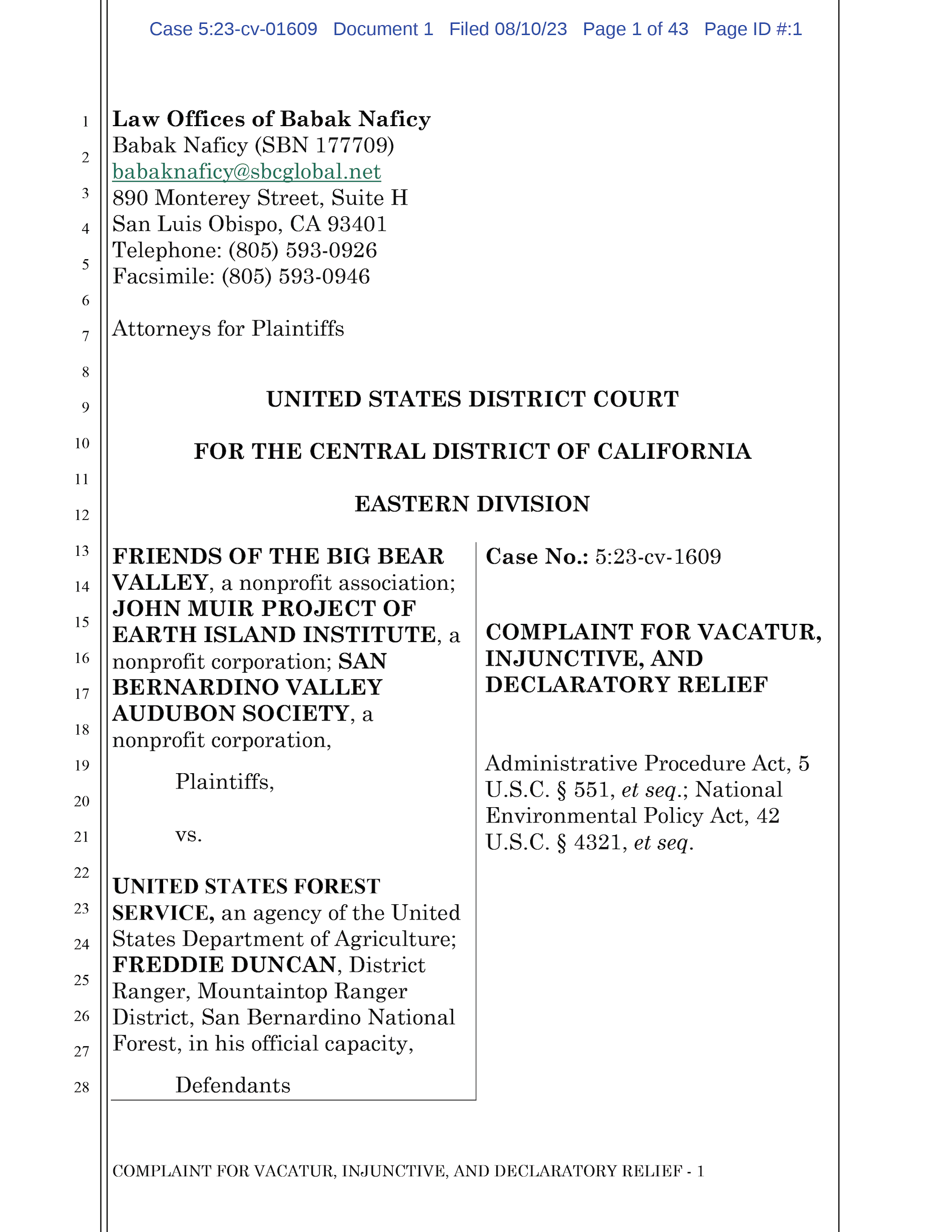 North Big Bear case complaint as filed and time stamped 10Aug23-1