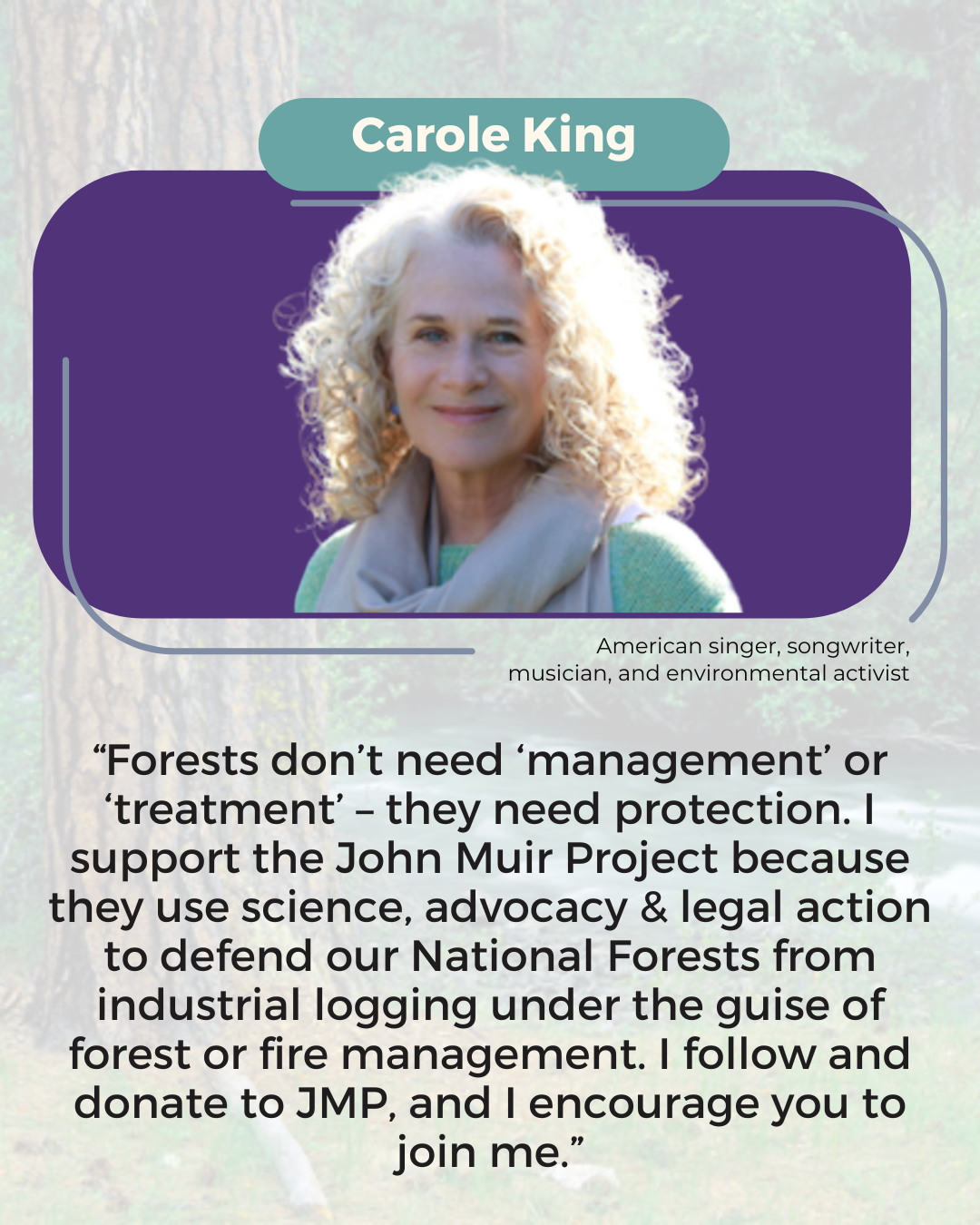 Click on the image above to read more about Carole King's mutual love for our public lands and why she supports our mission to defend and protect them.